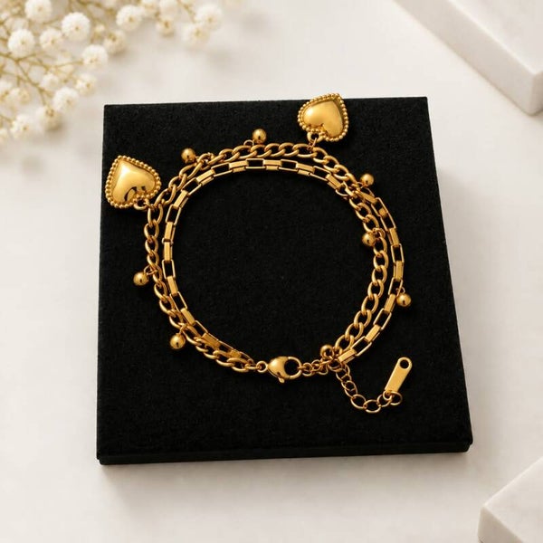 Bracelet Double Rang Cœurs Perlés