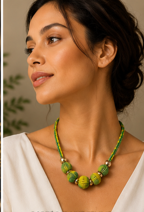 Collier de perles vert et jaune, style bohème