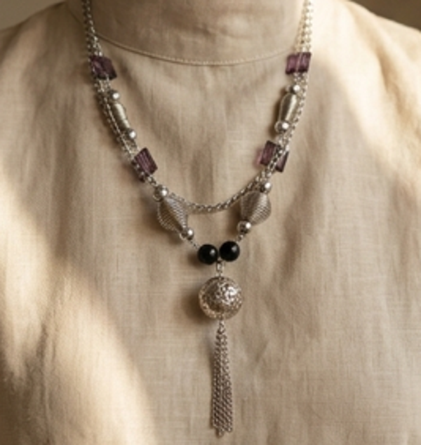 Collier Sautoir à Pampilles Argentée