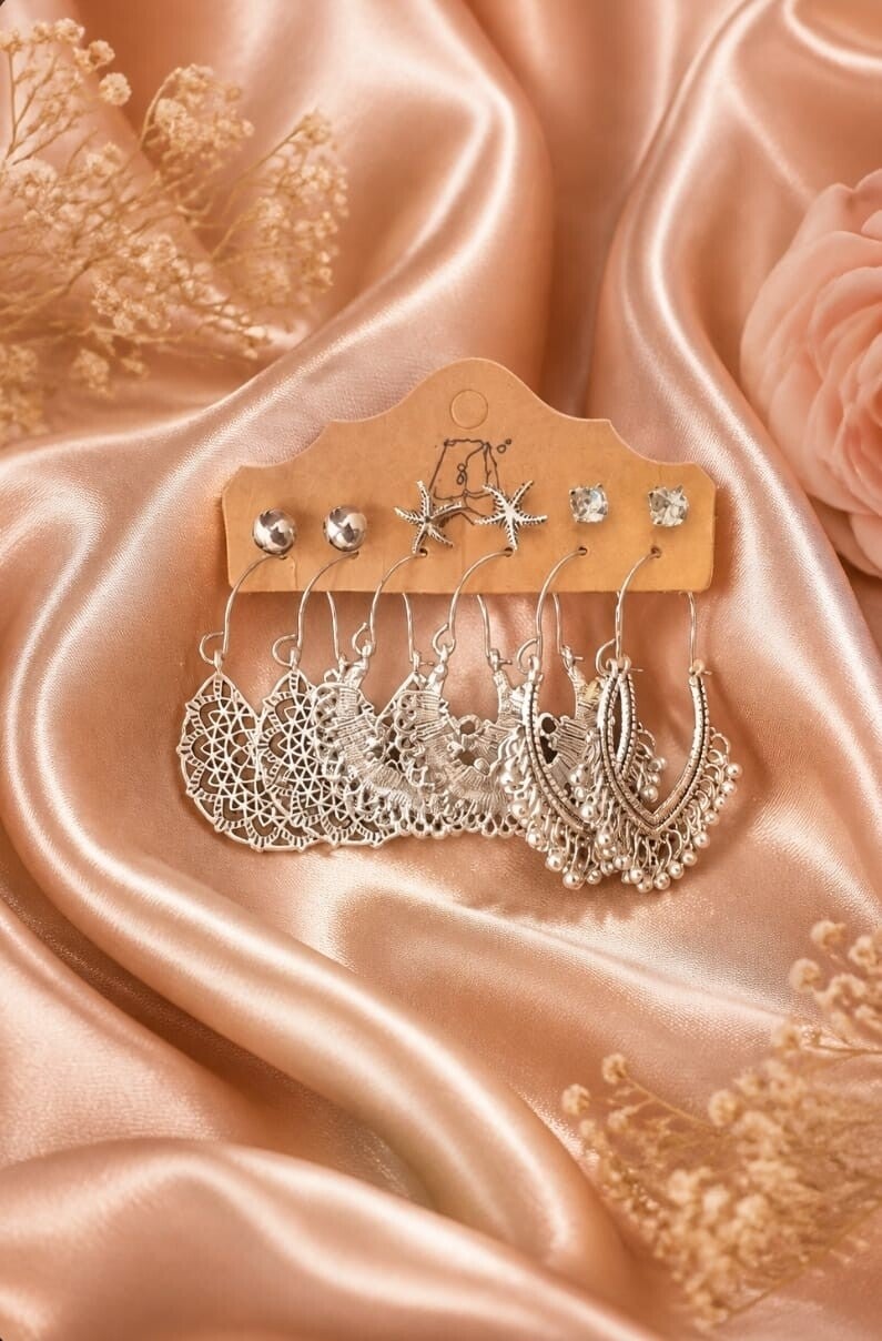 Coffret 6 Paires Boucles Bohème Argentées