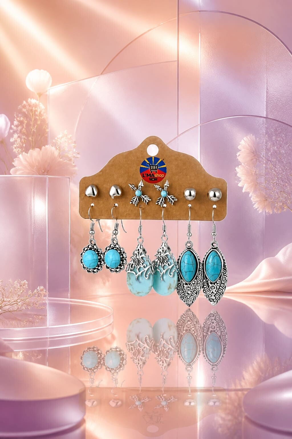 Coffret 6 Paires Boucles Turquoise Bohème