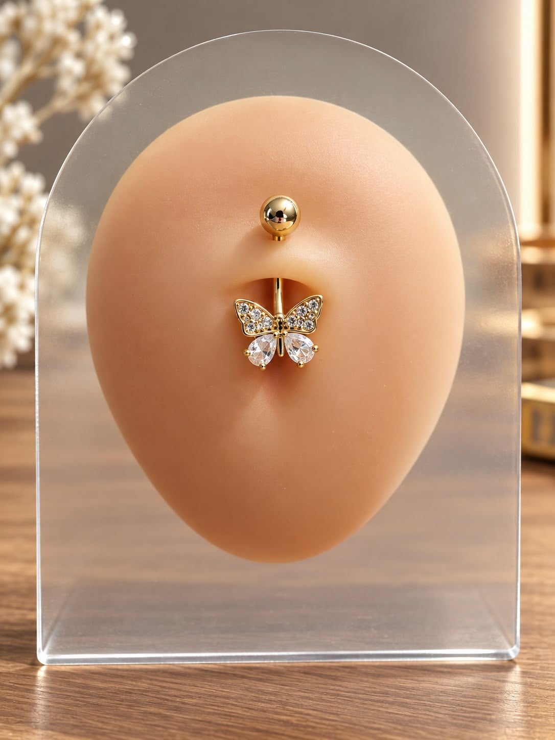 Piercing Nombril Papillon Doré aux Zircons