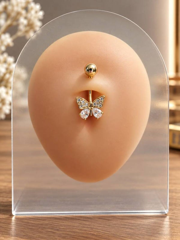 Piercing Nombril Papillon Doré aux Zircons