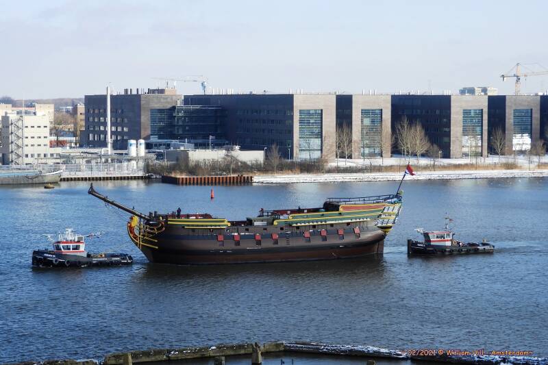 tugs DEMI K and RODIE 2, with VOC ship AMSTERDAM 