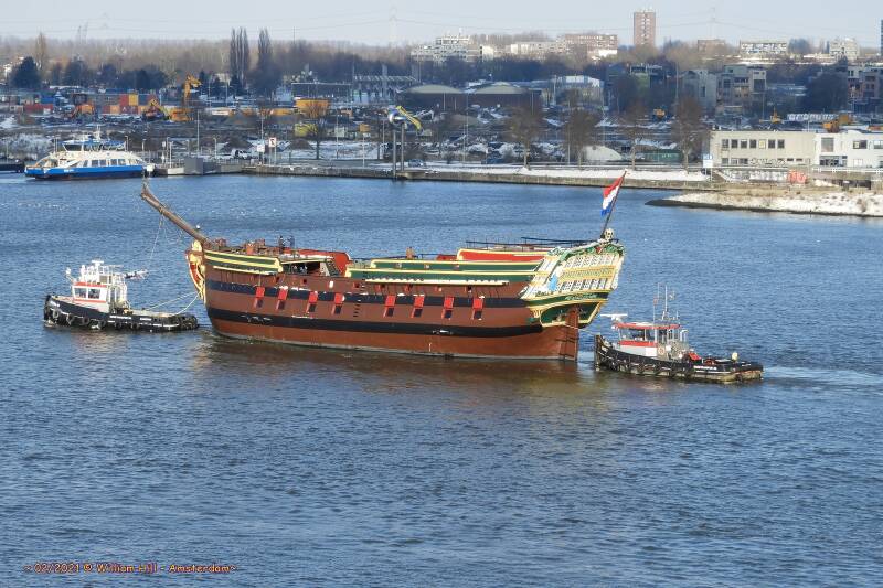 tugs DEMI K and RODIE 2, with VOC ship AMSTERDAM 