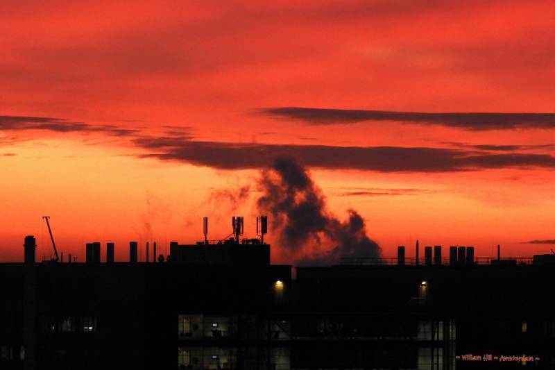 morning-red sky and industry