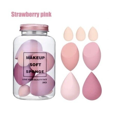 Set of 7 makeup sponge in jar / Set van 7 make sponsjes in een pot W