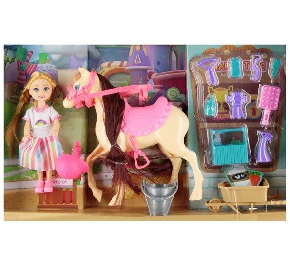 Pop - paard 15cm + accessoires