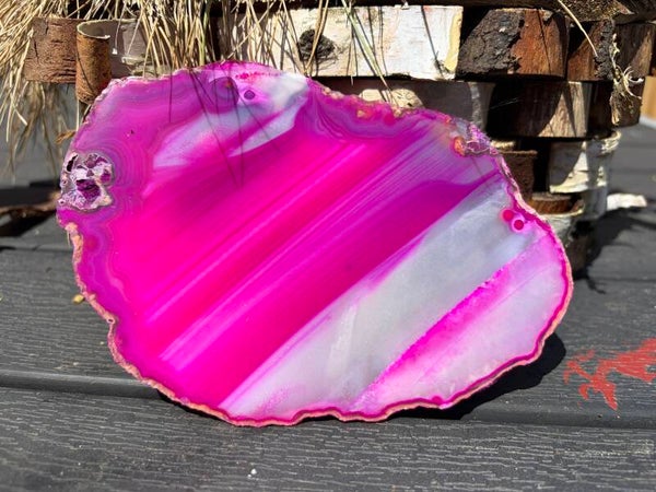 Roze agaat schijf (gekleurd)