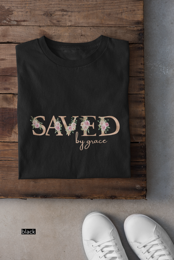 saved by grace florales Design Classic fit 100% organic cotton