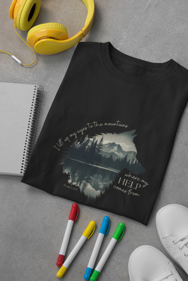 Nature Wolf I lift up my eyes to the mountains Kids T-Shirt Baumwolle