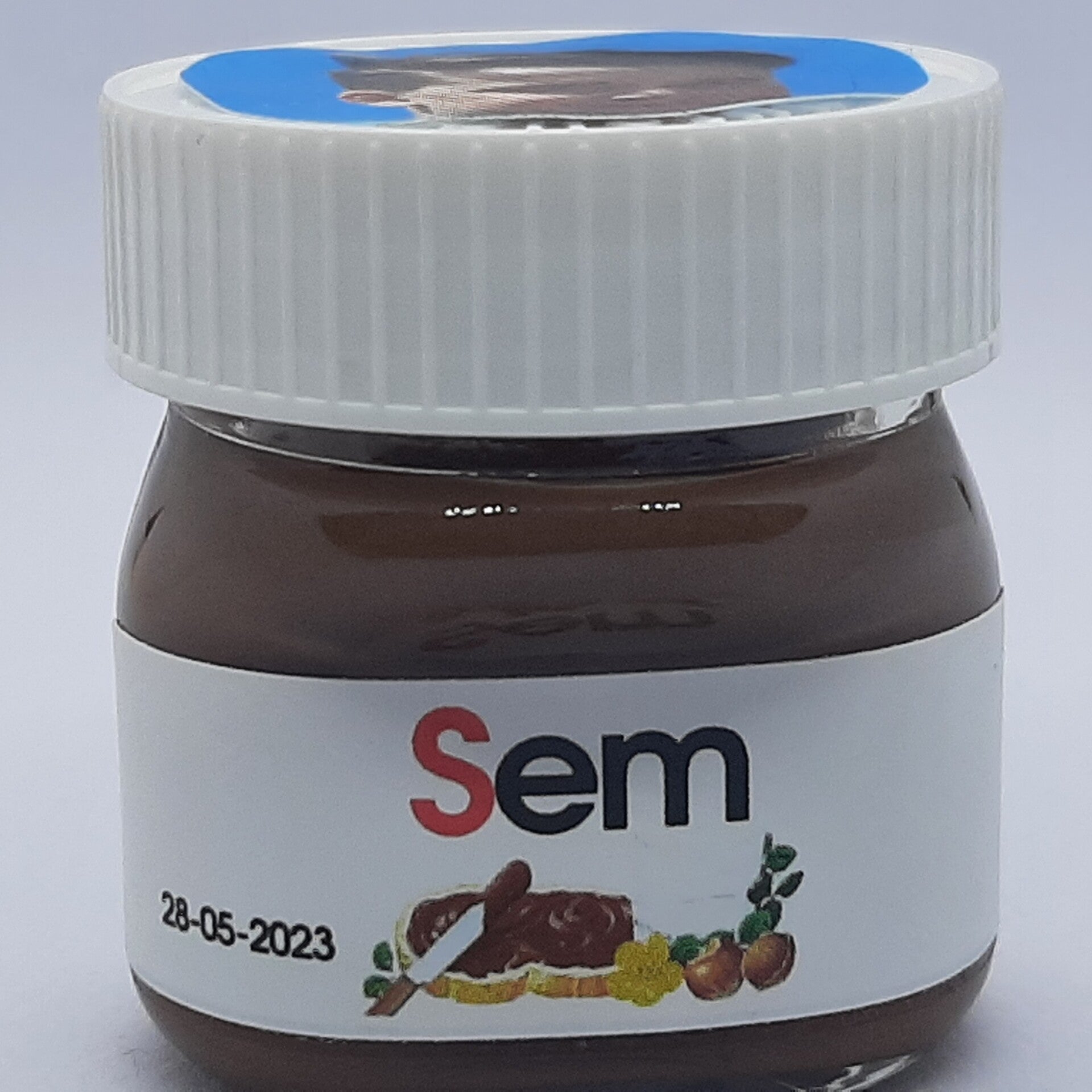 Bedankjes communie/lentefeest, mini nutella potjes gepersonaliseerd