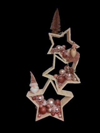 🎄 Handgemaakte Kerstdecoratie - Kerststuk Houten Sterren Versierd met Kerstballen en Kralen