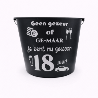 Zwarte bieremmer 12L – Geen gezeur geen gemaar jij bent nu 18 jaar