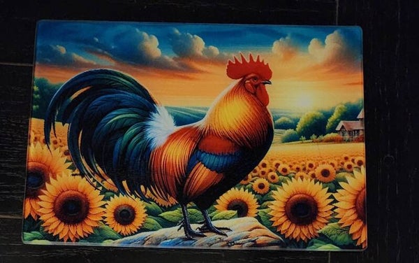 Sunflower rooster glass cutting boards