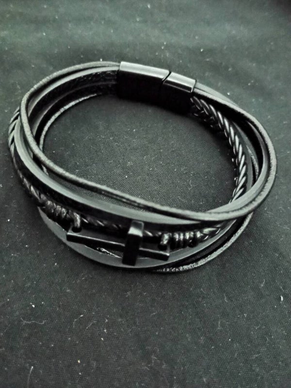 Black Colour Cross Leather Bracelet (V3: