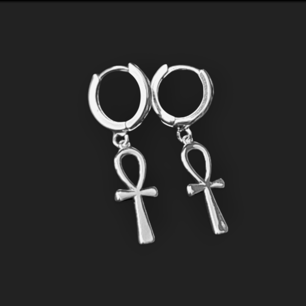 925er Creolen mit Ankh-Kreuz-Anhänger