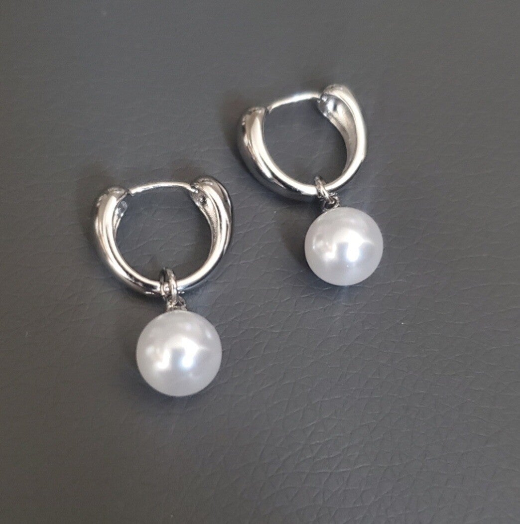 925er Silber Creolen mit Perlenanhänger