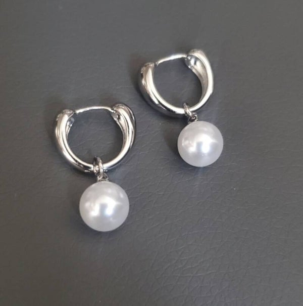 925er Silber Creolen mit Perlenanhänger