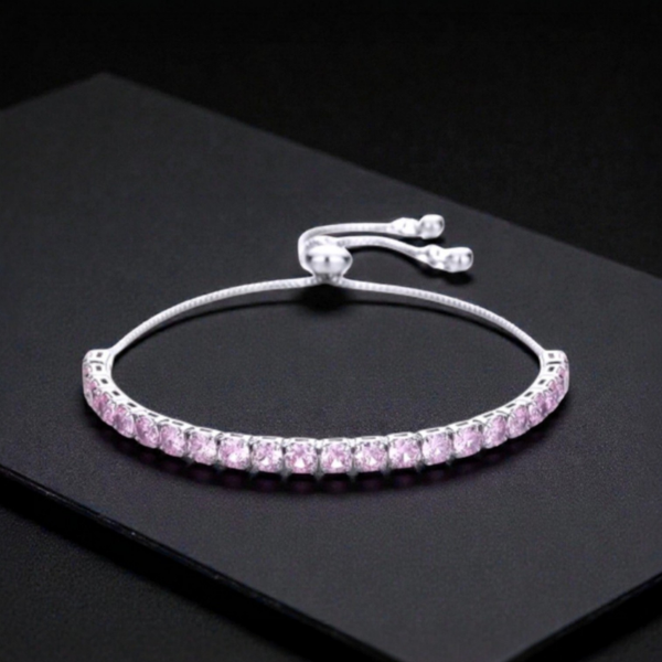 Tennisarmband mit rosafarbenen Zirkonia-Steinen