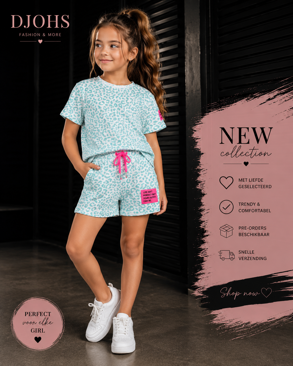 Meisjes set mint leopard