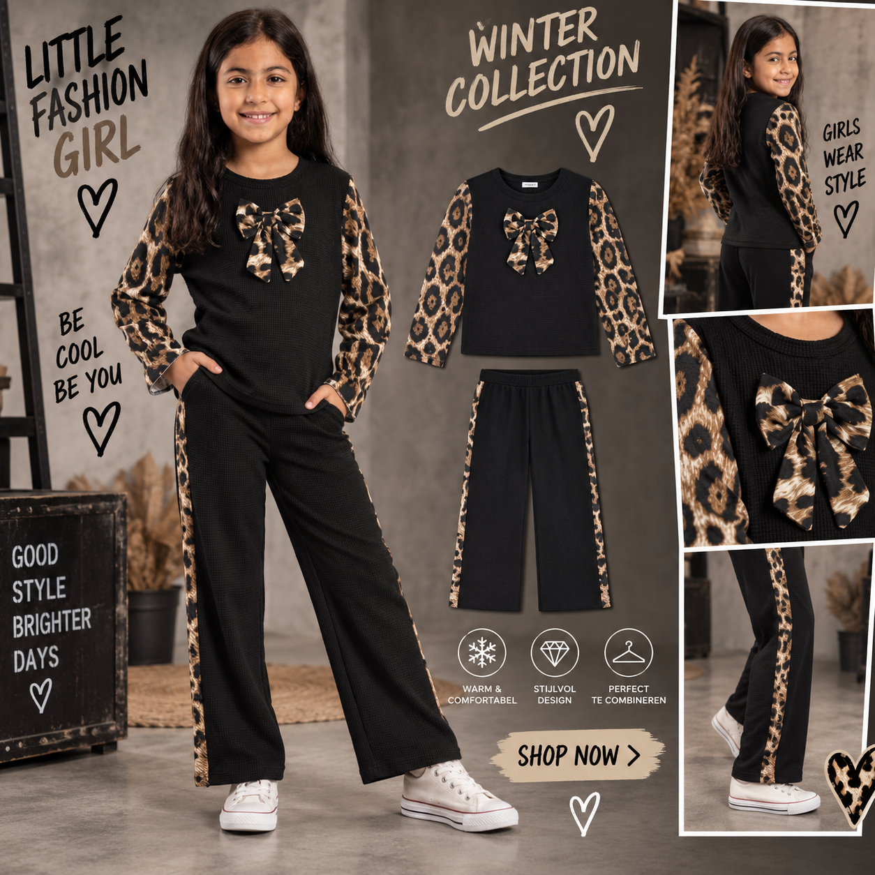 Comfy set leopard zwart