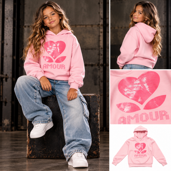 Amour hoodie roze