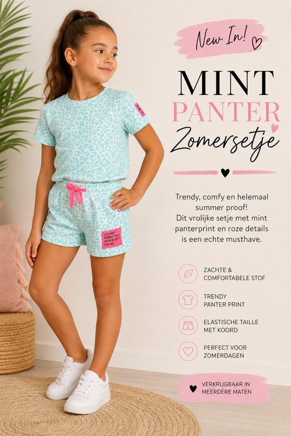 Meisjes set mint leopard