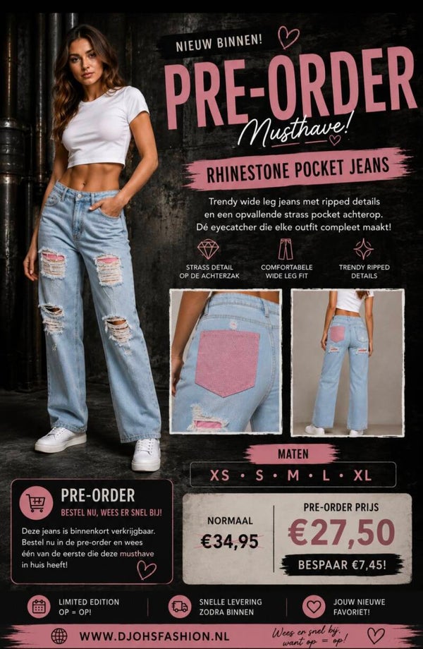 Jeans rhine stone roze