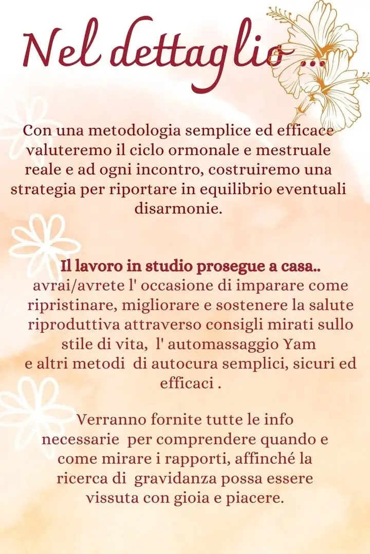INFOGRAFICA:valutazione del ciclo, lavoro a casa con automassaggio YAM e consigli per la ricerca di gravidanza