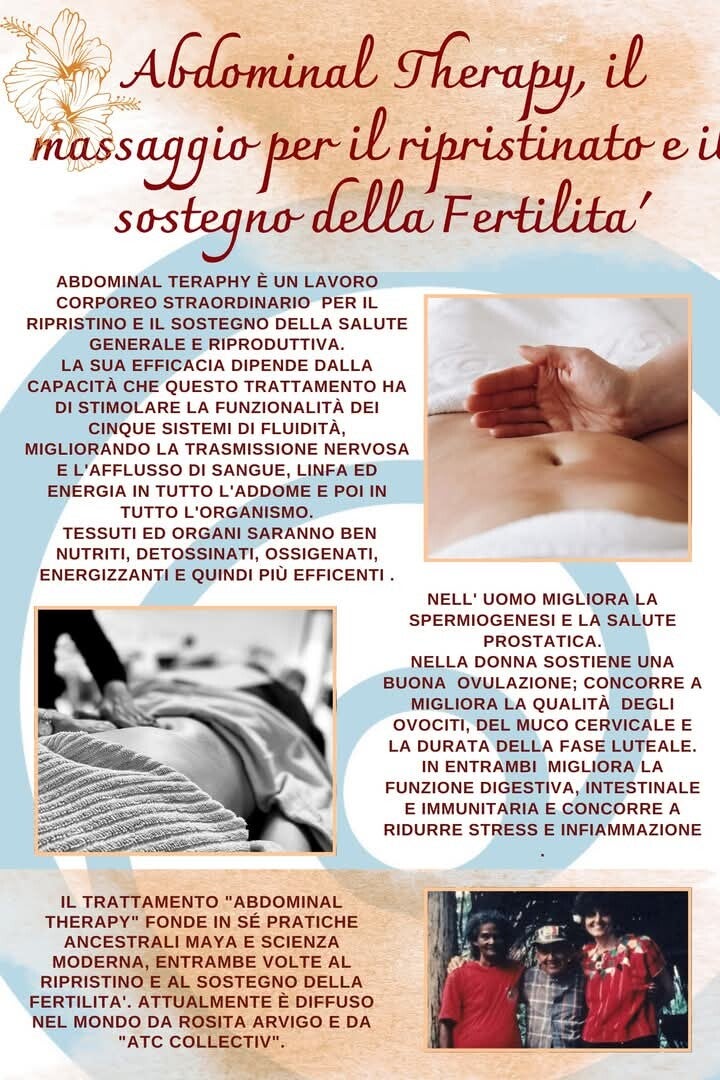 Infografica:Trattamenti olistici e Abdominal Therapy di sostegno alla salute riproduttiva e alla fertilità maschile