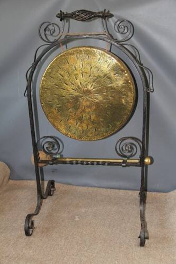 Impressive Antique fine quality Art Nouveau Brass and Wrought iron Dinner Gong
