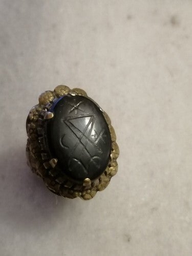 Antique Rare ,Bronze Occult Devil's Sign Ring With Black Onyx Stone
