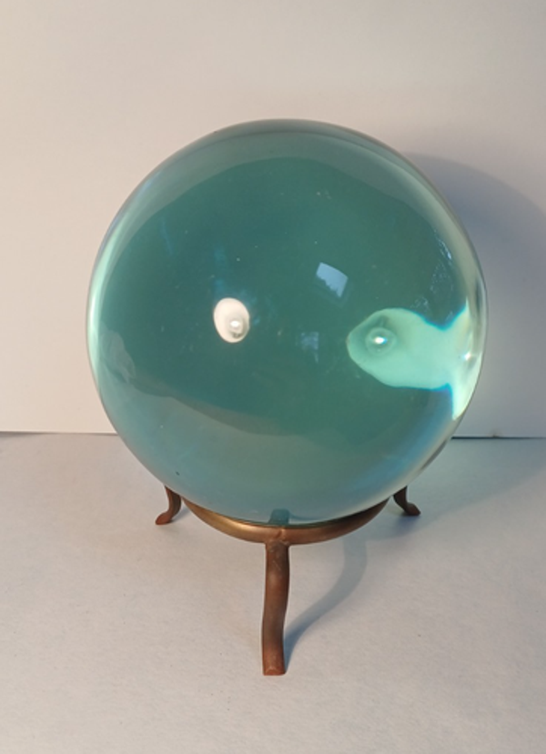 Large Antique Crystal gazing Ball + Bronze Metal Stand Scrying Sayer Seer