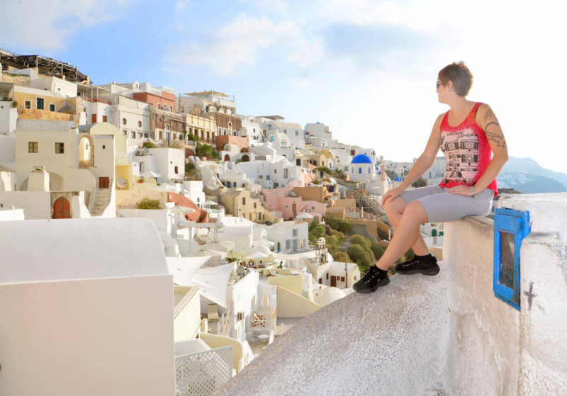 admiring the view santorini greece