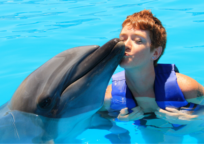 kissing a dolphin in mexico