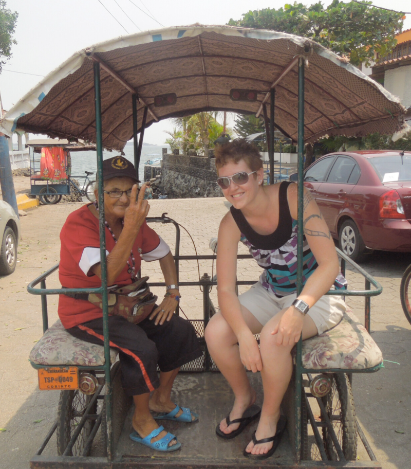 riding a rickshaw with a local in nicaragua