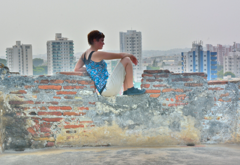 sitting on colonial spanish cartagena colombia Castillo San Felipe Fortress