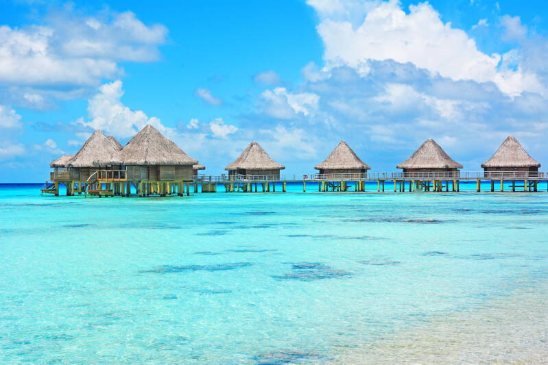island huts in south pacific
