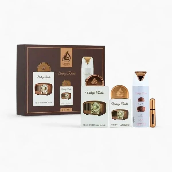 Lattafa Pride Vintage Radio Giftset 4 pcs. 100 ml EDP + 20 ml EDP + Perfumed Spray + Pocketspray