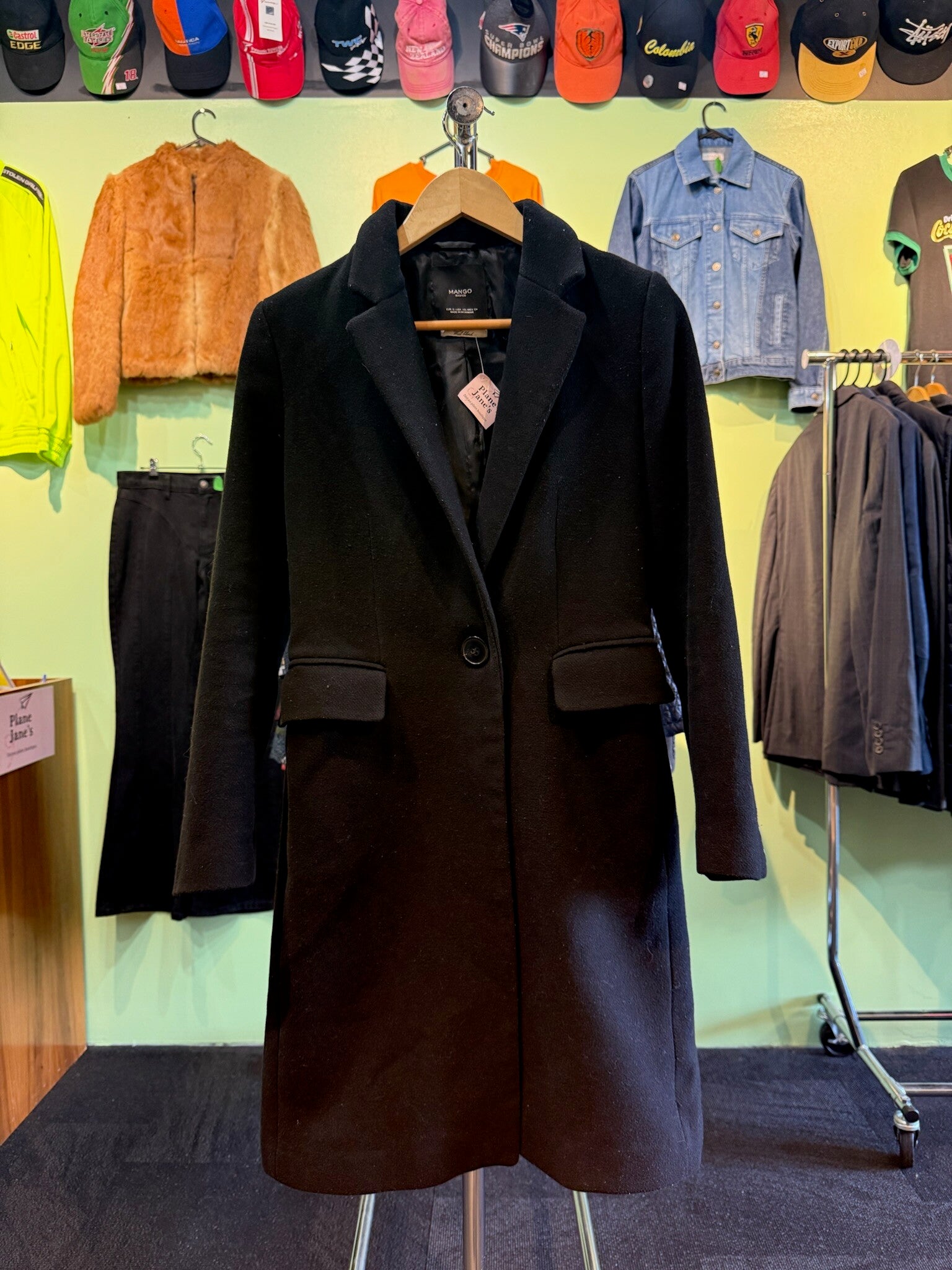 Mango Basics Black Mens Long Coat