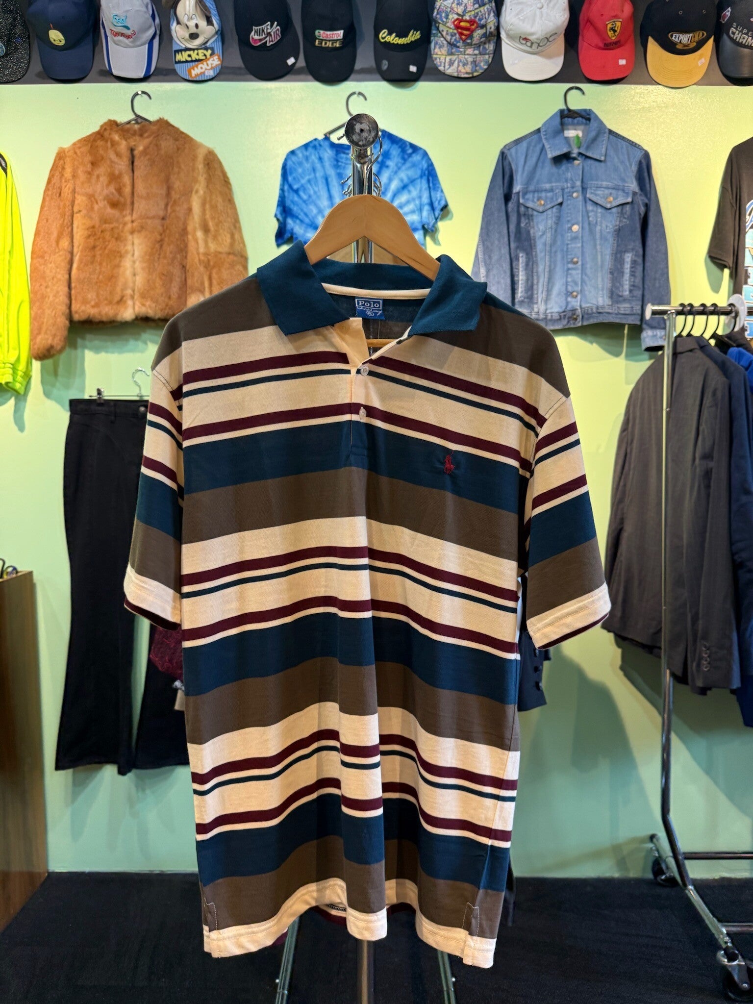 Polo Ralph Laurens Tan & Navy Striped Mens Polo Shirt