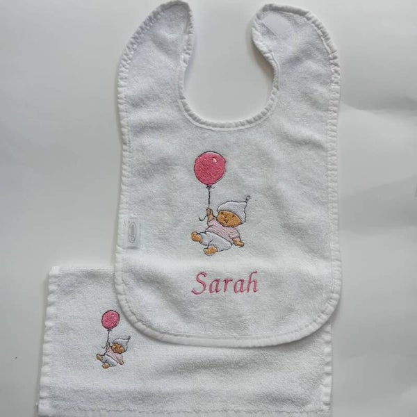 Slab & spuugdoek set met Bobbi en naam — Roze/Blauw