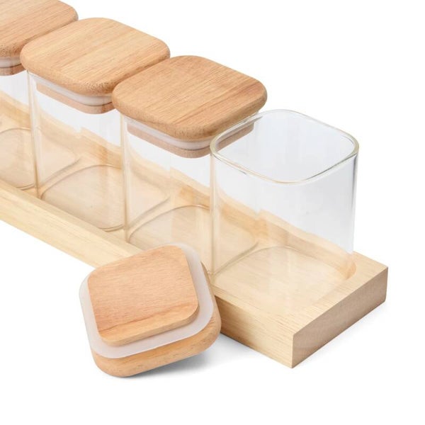 Set of 6 square spice jars with tray