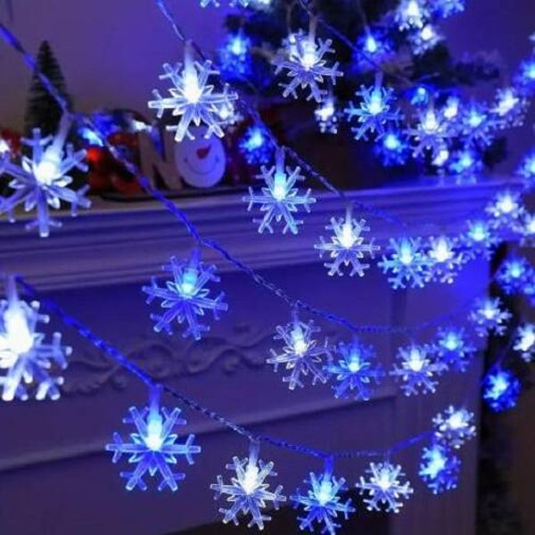 Kerstverlichting Sneeuwvlok slinger / 450cm  / Blauw-Wit