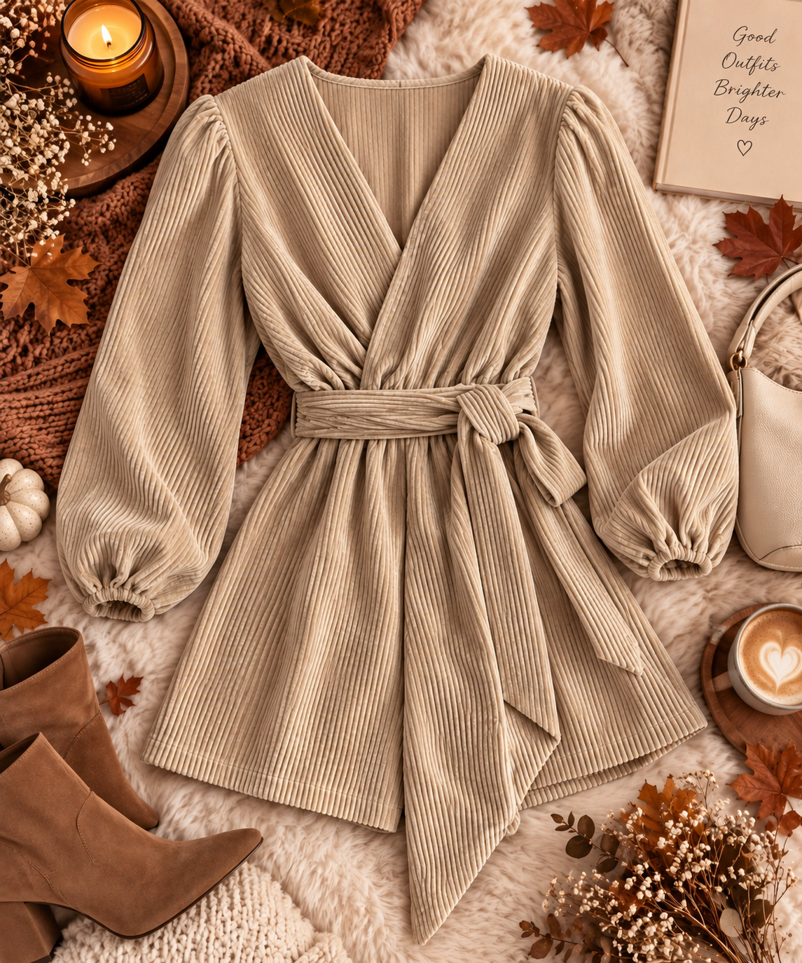 Combishort en velours côtelé Beige