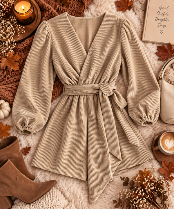 Combishort en velours côtelé Beige
