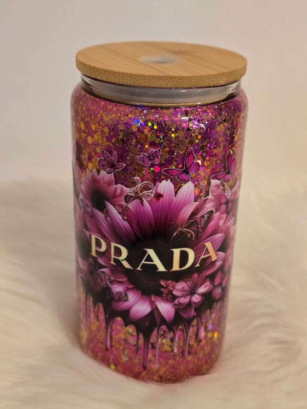 16oz Glass Prada Cup with handle