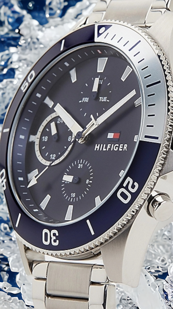 TOMMY HILFIGER STAINLESS STEEL MULTIFUNCTION BLUE WATCH | Garden 