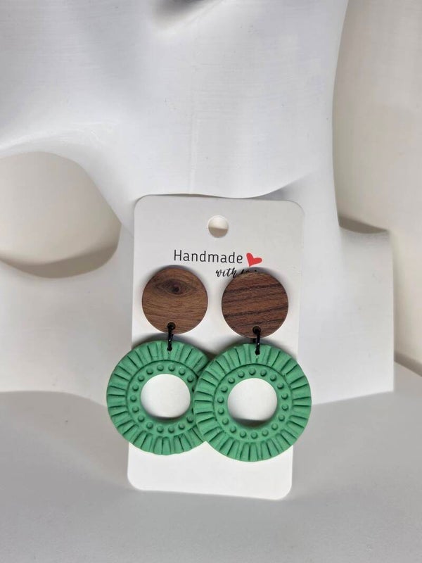 Polymeerklei Oorbellen – Mint & Wood Circle